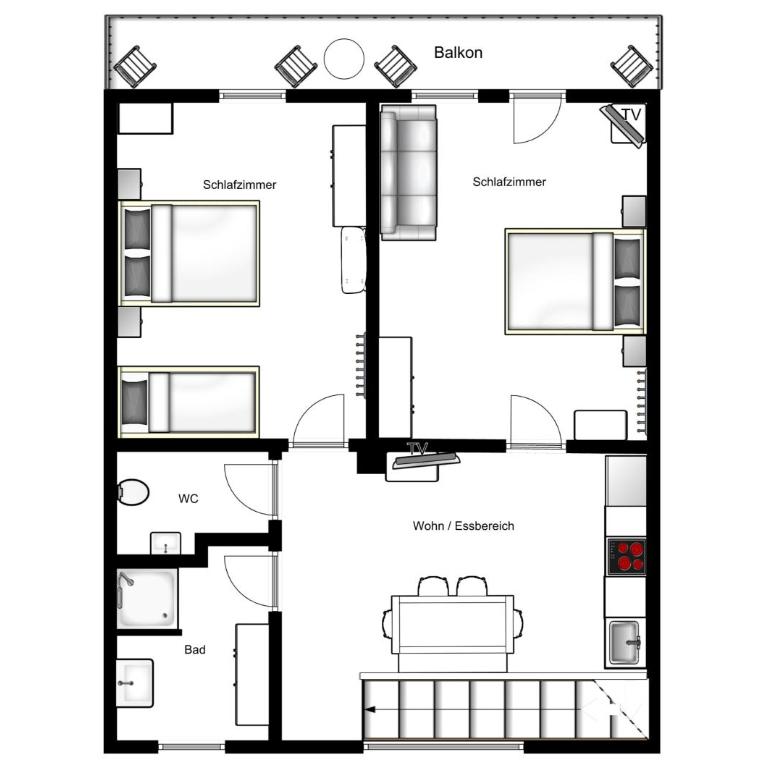 Appartements Rudigier - Apartment mit 2 Schlafzimmern und Dusche - 6