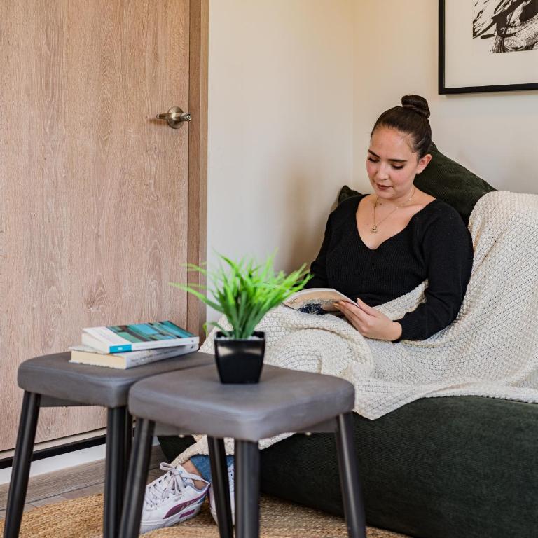 Tiny desk by VH - One-Bedroom Loft Apartment with One Queen Bed - 17