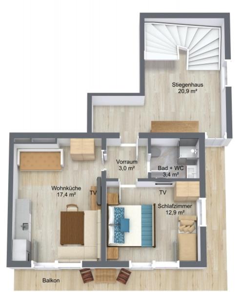 Haus Sonnwinkl - Apartment mit 1 Schlafzimmer und Balkon - 9