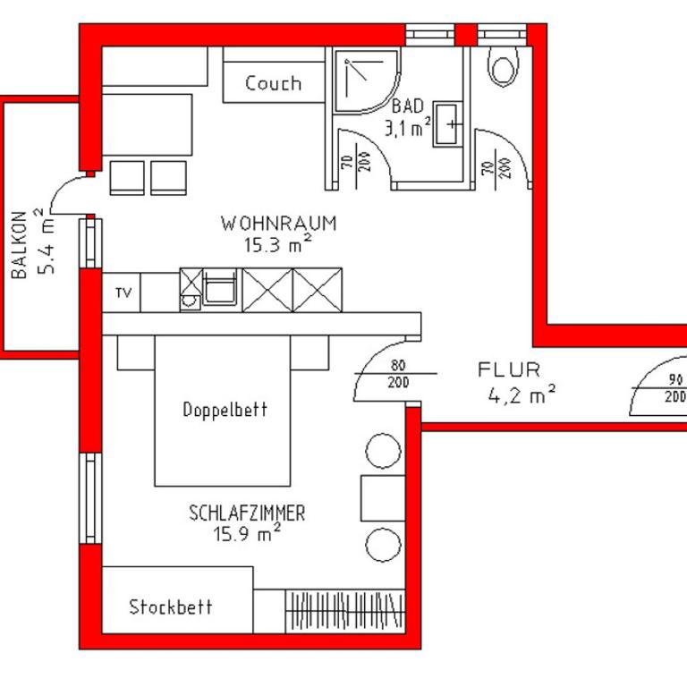 Ferienwohnung mit eigenem Balkon - Apartment mit 1 Schlafzimmer - 1