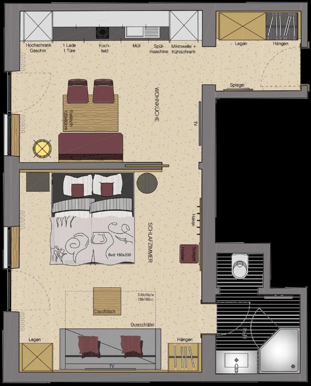 Aparthotel Bergland - Apartment mit 1 Schlafzimmer und Balkon - 4