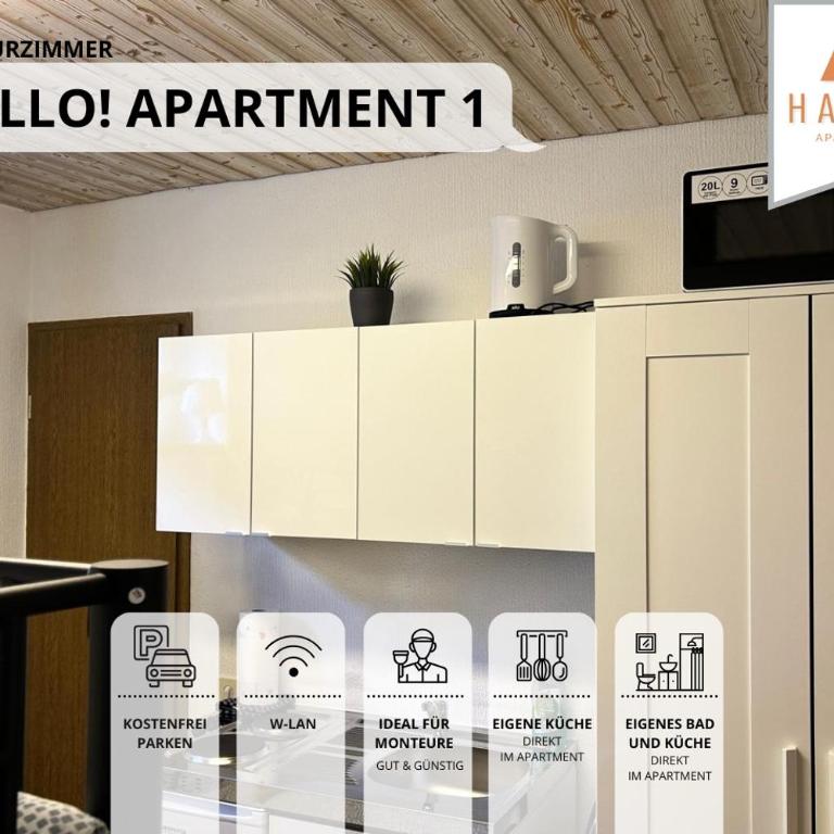 Hallo!-Apartments - Ideal für Geschäftsreisende, Monteure und Feriengäste - Budget Apartment - Nr.1 - 5