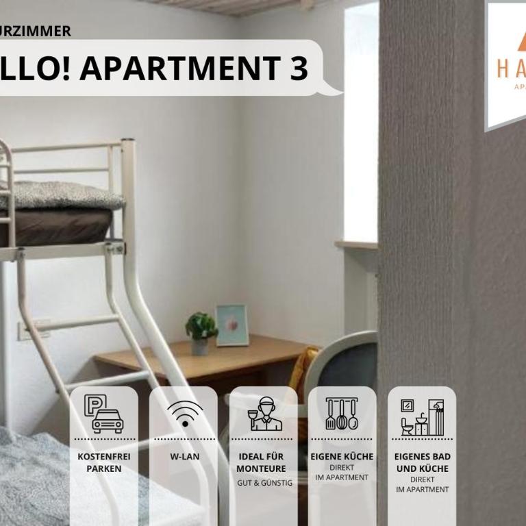 Hallo!-Apartments - Ideal für Geschäftsreisende, Monteure und Feriengäste - Budget Apartment - Nr.3 - 1