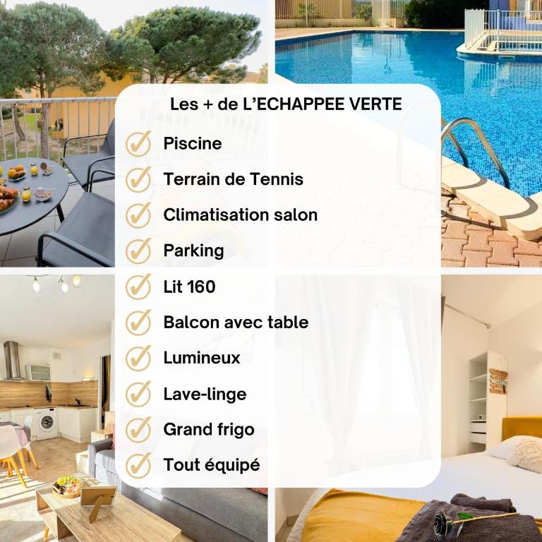 L'échappée verte - T2 - Confort -Piscine - Tennis- Parking - Climatisation - SudSéjourConciergerie - One-Bedroom Apartment with Balcony - 24
