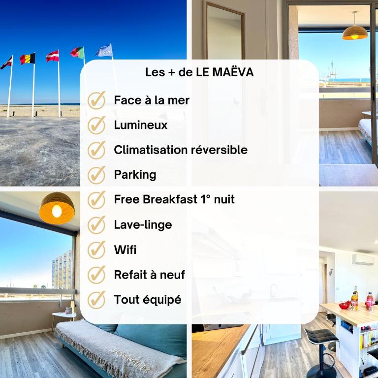 Le Maëva - T2- Front de mer- Clim - Parking - Wifi- SudSéjourConciergerie - Apartamento de 1 dormitorio con vistas al mar - 6