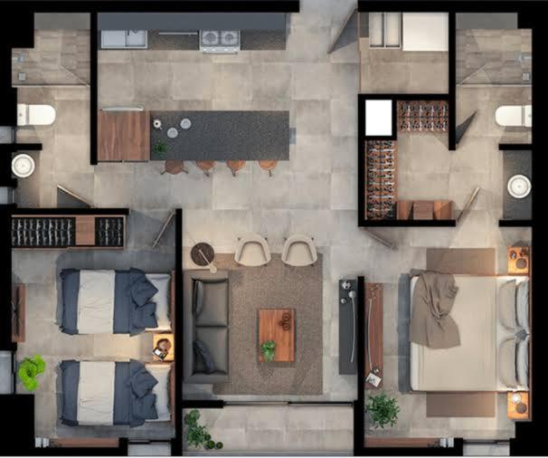 Departamento residencial con alberca y gym - Two-Bedroom Apartment - 1