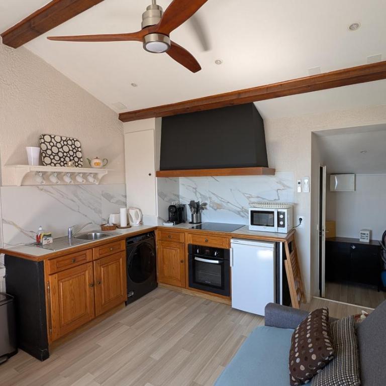 Le Mas d'Angeline-Vue mer panoramique, jardin partagé, parking, voiture indispensable, route étroite et pentue, à 10 min de Monaco - One-Bedroom Apartment with bathtub - with sea view - 10