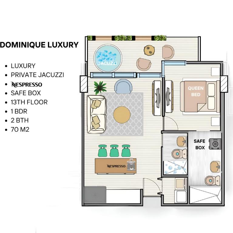 Dominique Luxury - 1 BR - Private Jacuzzi - 13th Floor - One-Bedroom Apartment - 29