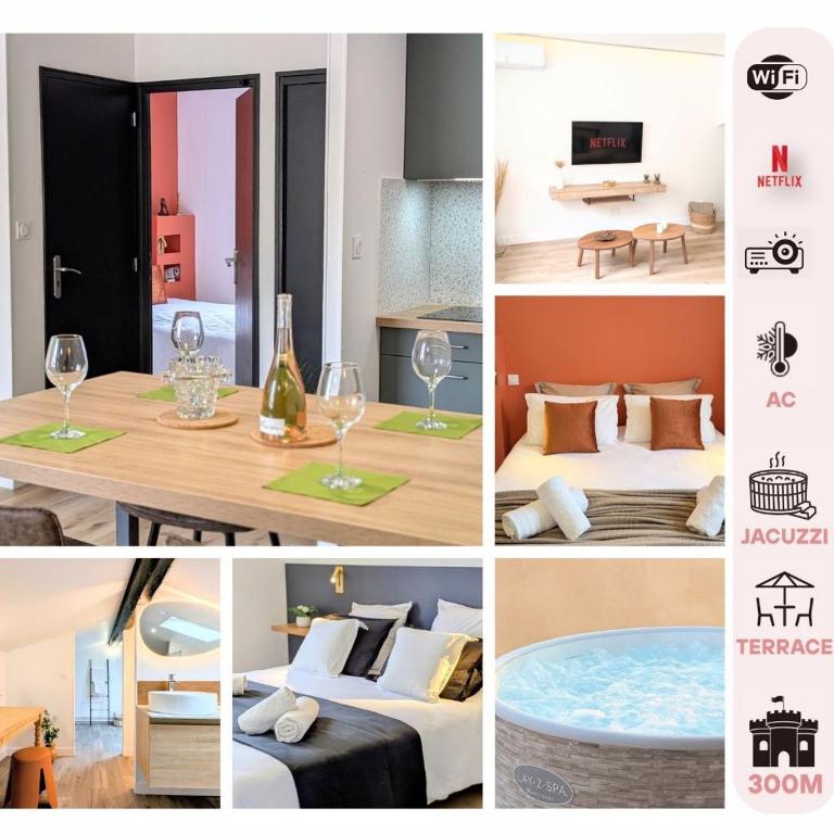 151 - Terrasse & Jacuzzi, Rue Trivalle, Pied de la cité de Carcassonne - Climatisation, Netflix, Fibre - Appartement 2 Chambres - 1