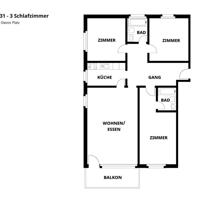 Großzügige 3 Schlafzimmer Wohnungen in Davos Bergblick zentral - Apartment mit 3 Schlafzimmern - 2