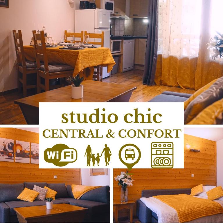 studio chic redécoré avec soin, idéal couples familles ou entre amis,parfait pour cure thermale ou séjour ski, wifi 180 chaines tv parking couvert - Studio avec Balcon - 1