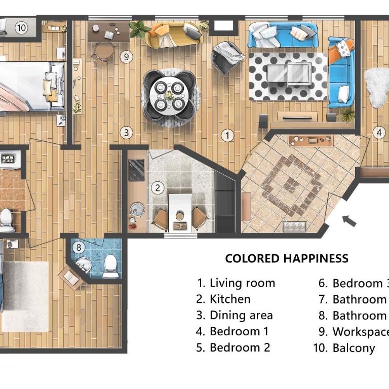Colored Happiness 115m2 with Balcony Old Town - Three-Bedroom Premium Apartment with Balcony - 6