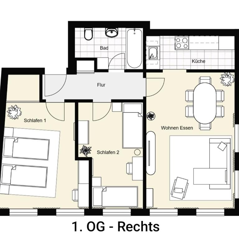 NEU! KINGS-Apartment - 300m zum Bahnhof - max 6 Personen - Mobiles Klimagerät - Küche - Apartment mit 2 Schlafzimmern - 10