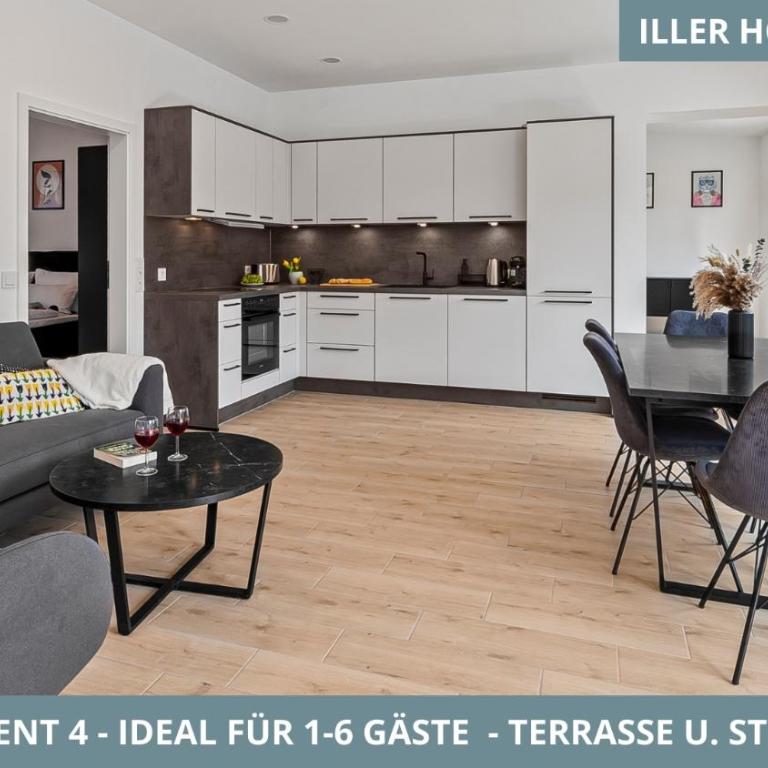 Illler Homes Memmingen Moderne Fewos für bis zu 7 Pers mit Küche & Parkplätzen, teilweise mit Terrasse - Apartment mit 3 Schlafzimmern und Balkon - 2