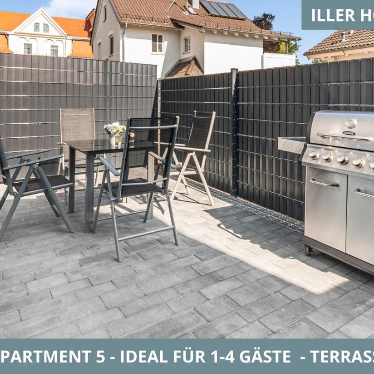Illler Homes Memmingen Moderne Fewos für bis zu 7 Pers mit Küche & Parkplätzen, teilweise mit Terrasse - Apartment mit 1 Schlafzimmer und Terrasse - 4