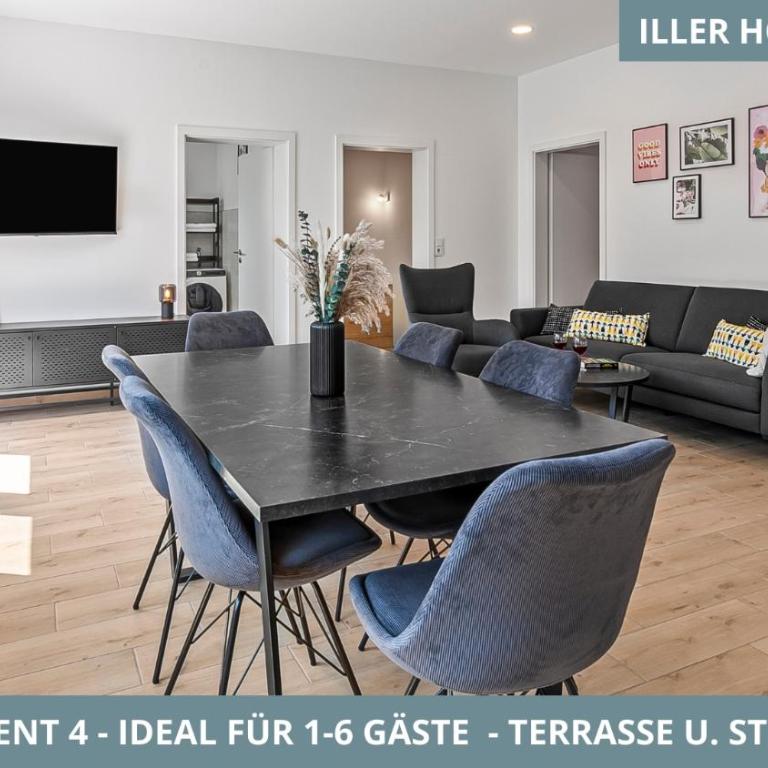 Illler Homes Memmingen Moderne Fewos für bis zu 7 Pers mit Küche & Parkplätzen, teilweise mit Terrasse - Apartment mit 3 Schlafzimmern und Balkon - 1