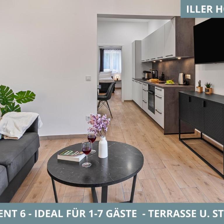 Illler Homes Memmingen Moderne Fewos für bis zu 7 Pers mit Küche & Parkplätzen, teilweise mit Terrasse - Apartment mit 3 Schlafzimmern und Balkon - 7