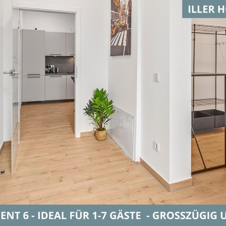 Illler Homes Memmingen Moderne Fewos für bis zu 7 Pers mit Küche & Parkplätzen, teilweise mit Terrasse - Apartment mit 3 Schlafzimmern und Balkon - 12