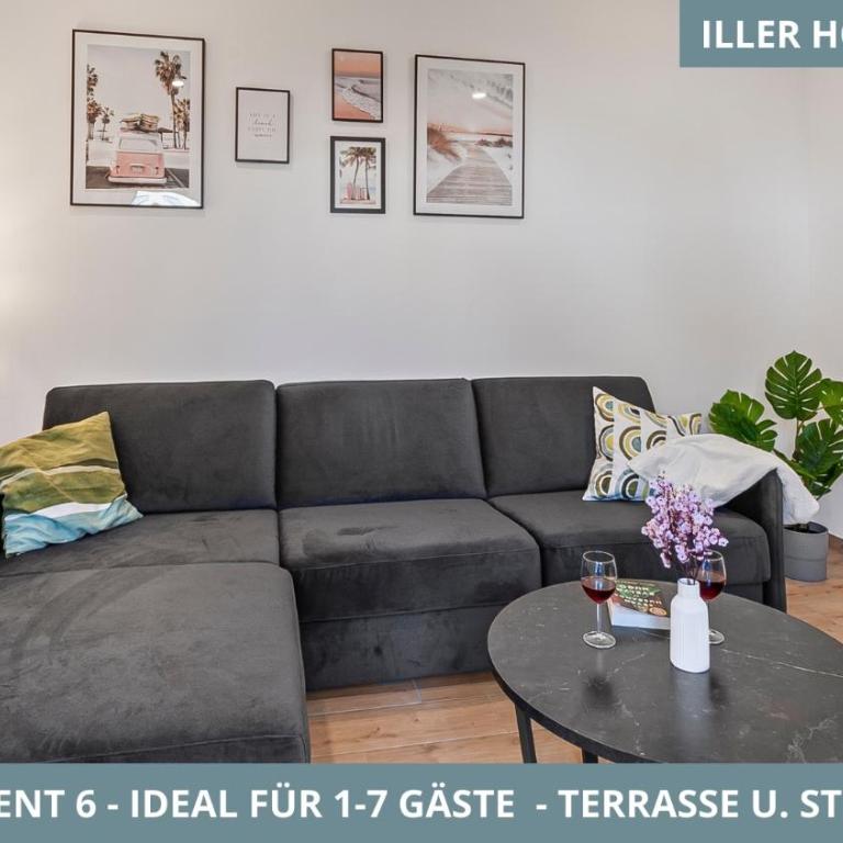Illler Homes Memmingen Moderne Fewos für bis zu 7 Pers mit Küche & Parkplätzen, teilweise mit Terrasse - Apartment mit 3 Schlafzimmern und Balkon - 5