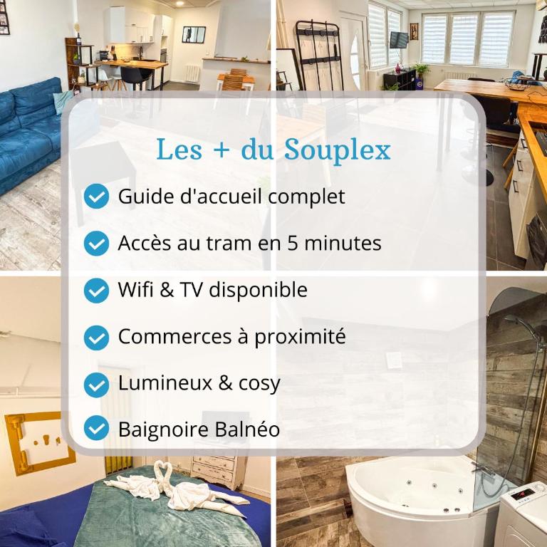 Le Souplex - Baignoire Balnéo & Cosy - Accès Tram Proche - Commerces à proximité - Appartement 1 Chambre - 26