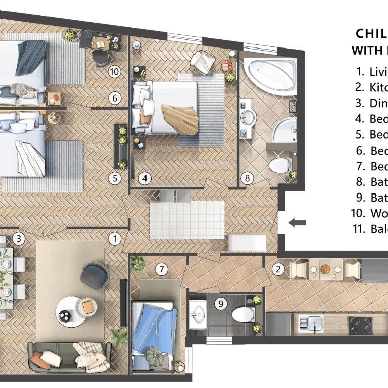 Chill Flow 110m2 with Balcony Old Town Renovated - Four-Bedroom Deluxe Apartment - 6
