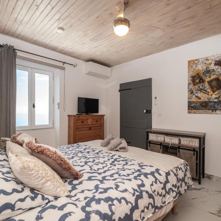 Le Mas d'Angeline-Vue mer panoramique, jardin partagé, parking, voiture indispensable, route étroite et pentue, à 10 min de Monaco - One-Bedroom Apartment with shower - with sea view - 11