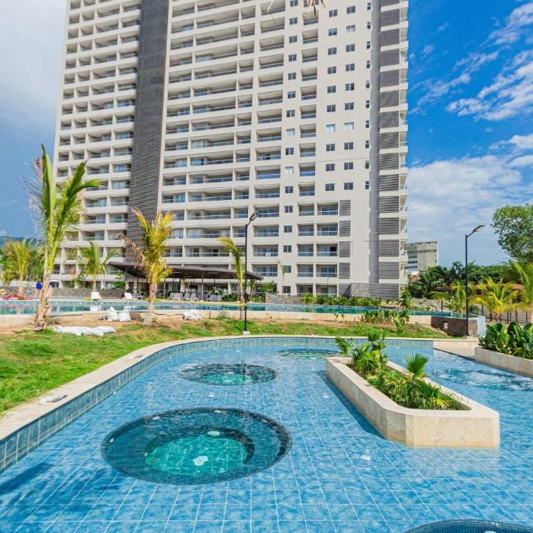 Apto Lujo Vista Mar Piscina AC WIFI Playa a 3 min en Santa Marina - One-Bedroom Apartment with Balcony and Sea View - 22