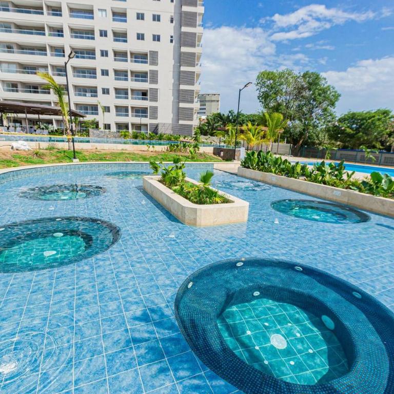 Apto Lujo Vista Mar Piscina AC WIFI Playa a 3 min en Santa Marina - One-Bedroom Apartment with Balcony and Sea View - 27