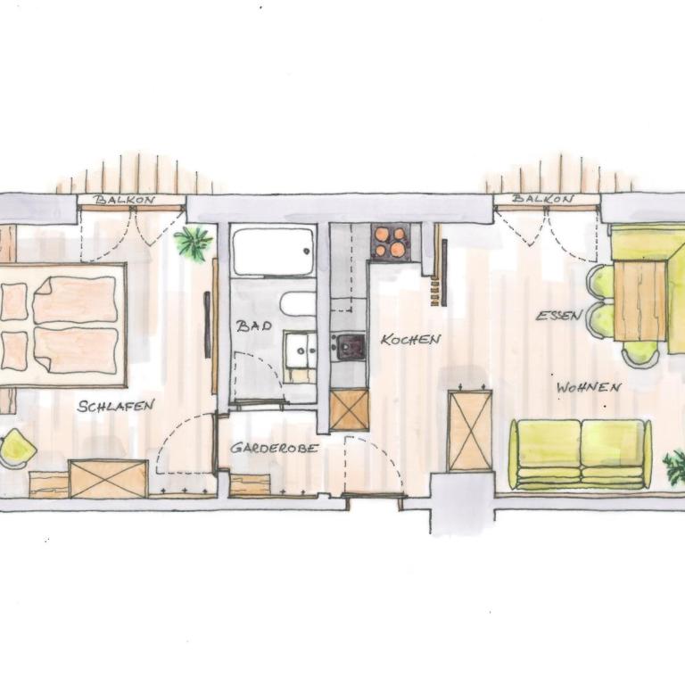 Pension Hinterholzer Apartments und Zimmer - Apartment mit 1 Schlafzimmer und Balkon - 1