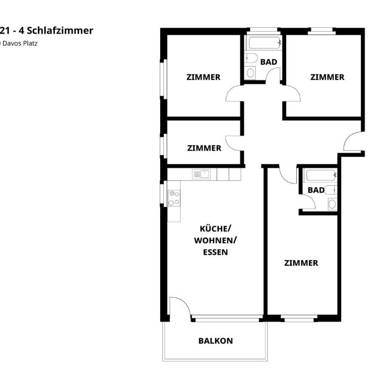 Großzügige 4 Schlafzimmer Wohnung in Davos Bergblick zentrale Lage - Apartment mit 4 Schlafzimmern - 13