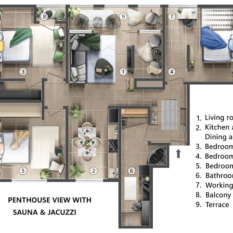 Penthouse View with Sauna & Jacuzzi Old Town - Three-Bedroom Premium Apartment with Balcony - 6
