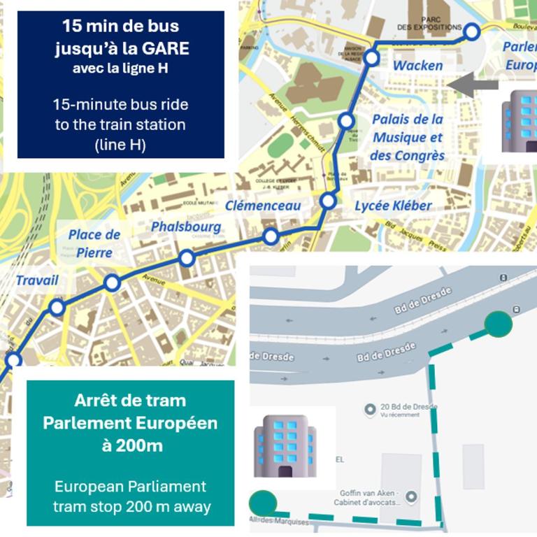Vue Parlement Européen - Grande terrasse au calme - Tram à 2 min - Parking - Two-Bedroom Apartment with Terrace - 33