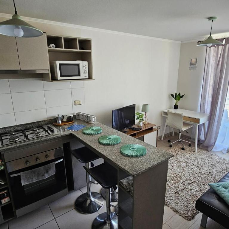 Vista Bahía Valparaíso Depto completo Full equipado 2 dorm 1 baño en Cerro Las Delicias - Two-Bedroom Apartment with Balcony - 1