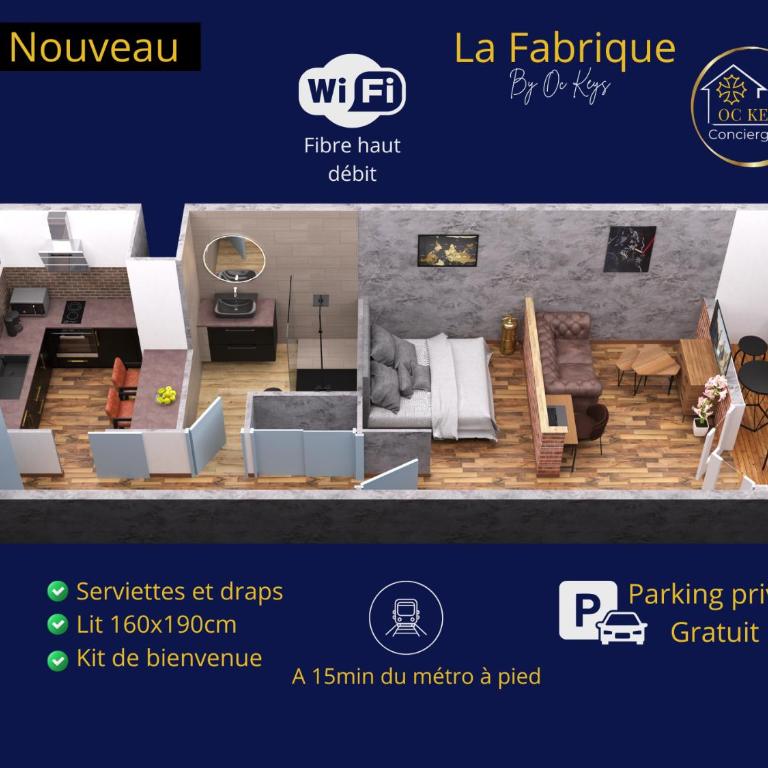 Cozy studio La Fabrique balcony & free parking - Apartment mit 1 Schlafzimmer - 3