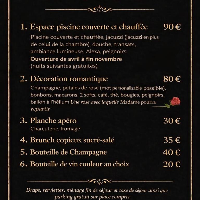 L'Aurore Love Room de prestige jacuzzi sauna piscine chauffée cuisine - Maison 1 Chambre - 6