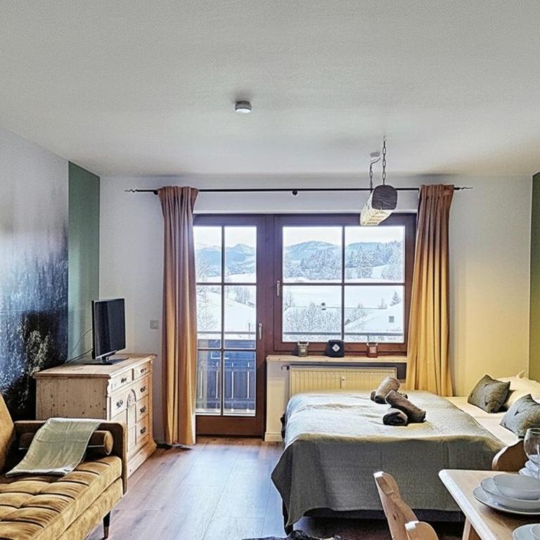 Bergnest Lodge mit Bergblick - Ca 3 min Skilift - Balkon - Garten - 6 Pers - Hund - Luftkurort - nähe Buchenegger Wasserfälle - Eistobel - Bodensee - Apartment mit 1 Schlafzimmer - 45