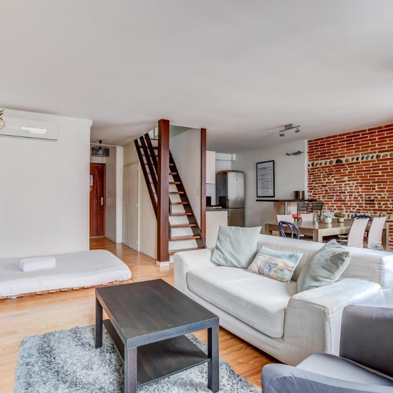 Duplex Tolosa - Pont-Neuf, Dôme de la Grave, 2 BDRs 85m2, AC, Free private car park 200m away - T3 85m2 avec clim, parking couvert gratuit à 200m - Two-Bedroom Apartment - 6
