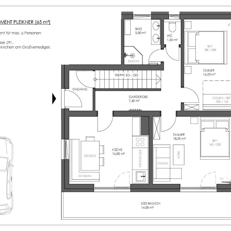 Appartement Pleikner - Apartment mit 2 Schlafzimmern und Balkon - 2