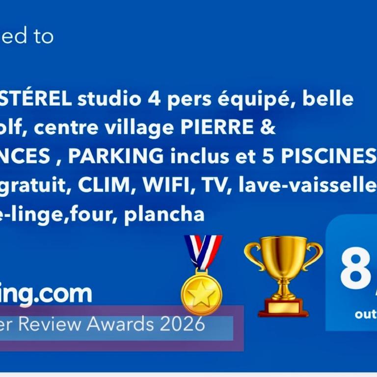CAP ESTÉREL studio 4 pers équipé, belle vue Golf, centre village PIERRE & VACANCES , PARKING inclus et 5 PISCINES accès gratuit, CLIM, WIFI, TV, lave-vaisselle et lave-linge,four, plancha - Appartement 1 Chambre - 2