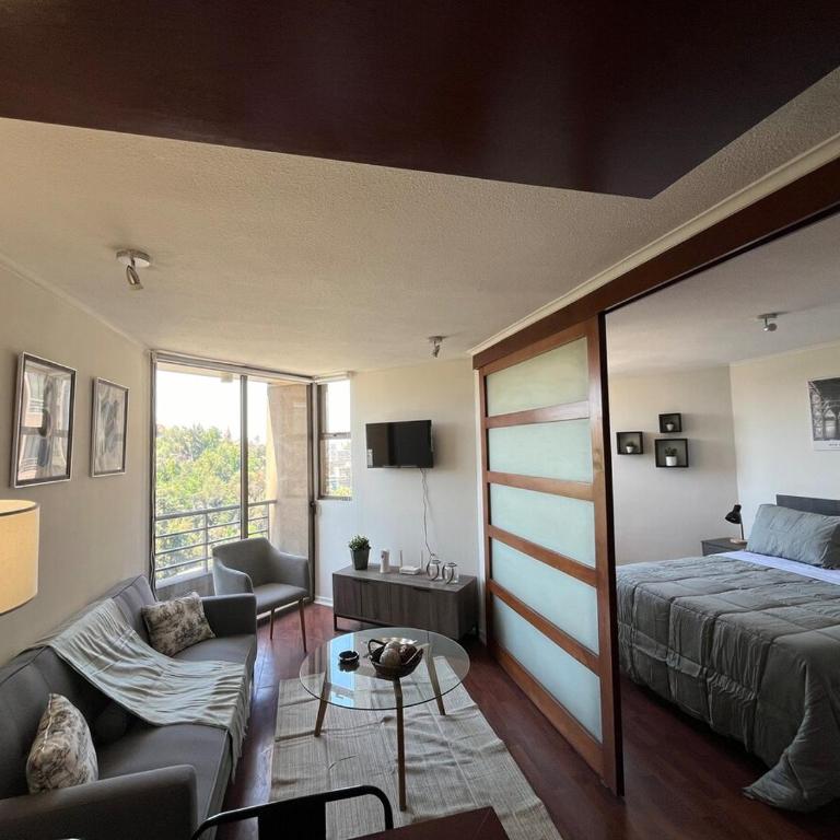 View of Santa Lucia, pool and Lastarria Connection - One-Bedroom Apartment - 17