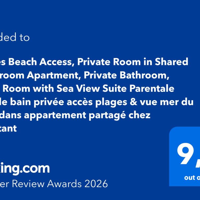 Cannes Beach Access, Private Room in Shared 3-Bedroom Apartment, Private Bathroom, Living Room with Sea View Suite Parentale salle de bain privée accès plages & vue mer du salon dans appartement partagé chez l'habitant - Chambre Double avec Salle de Bains Privative - 2