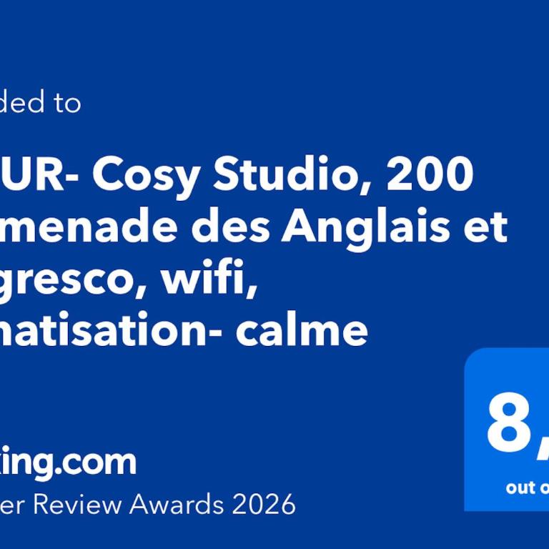 FLEUR- Cosy Studio, 200 Promenade des Anglais et Negresco, wifi, climatisation- calme - Appartement 1 Chambre - 2