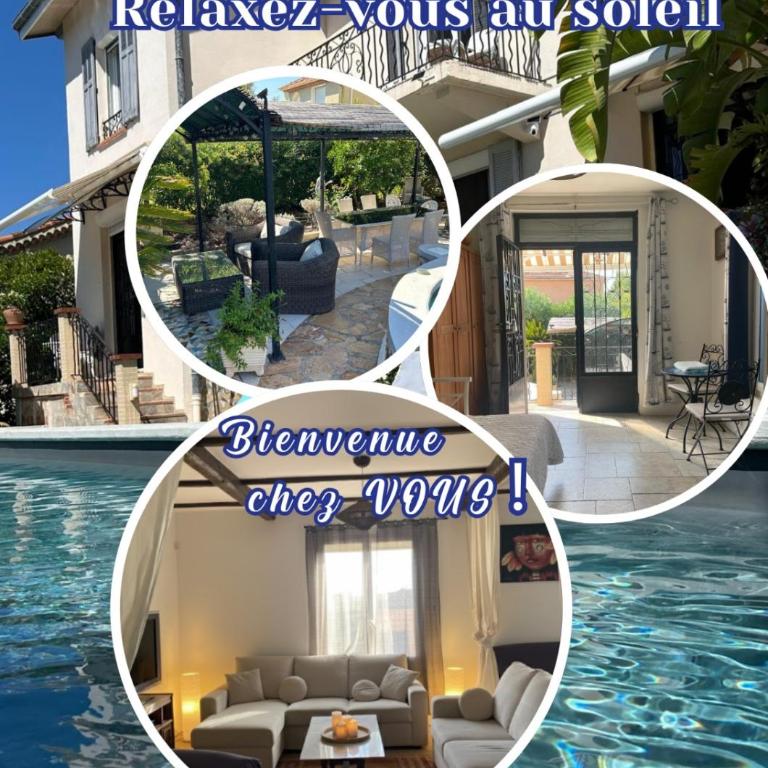 Grand Appt 6P climatisé dans villa avec piscine - 8 kms de Cannes - Studio - Vue sur Piscine - 14