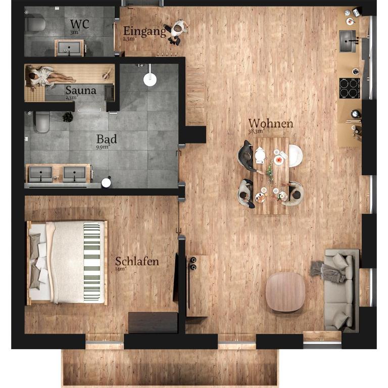 DAS BISCHOF - 5 exklusive Ferienwohnungen und 1 Doppelzimmer - 4x mit privater Zirben Sauna - Semmelservice & Hindelang PLUS - Superior Apartment mit 1 Schlafzimmer und Balkon - 17