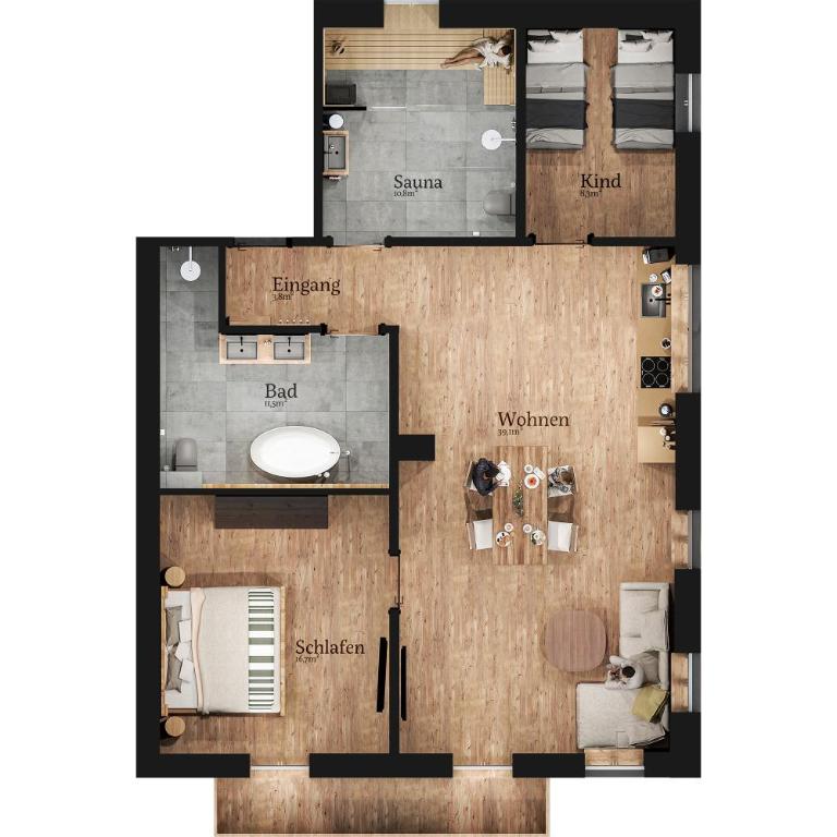 DAS BISCHOF - 5 exklusive Ferienwohnungen und 1 Doppelzimmer - 4x mit privater Zirben Sauna - Semmelservice & Hindelang PLUS - Deluxe Apartment mit Balkon und 2 Schlafzimmern - 24