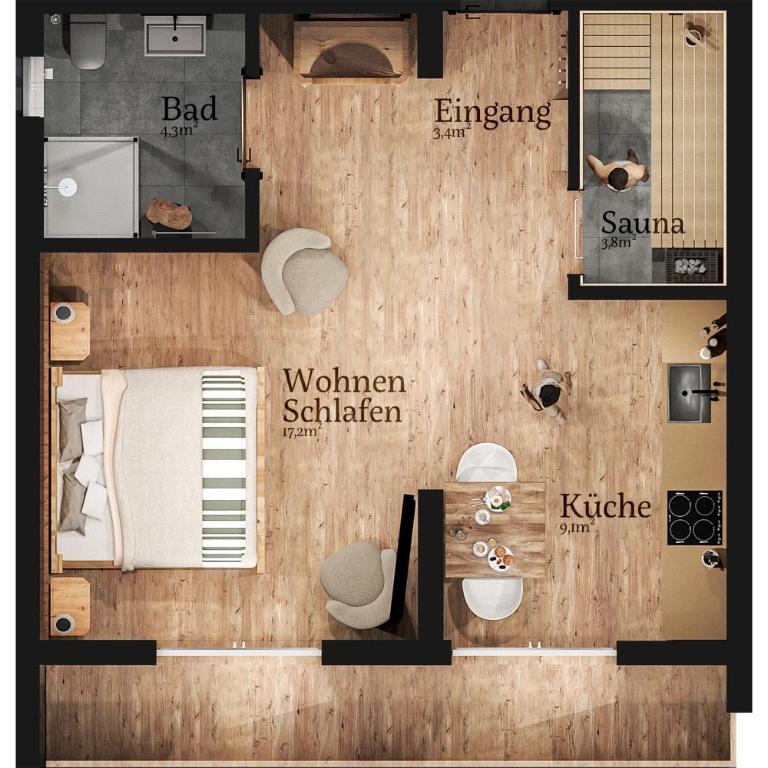 DAS BISCHOF - 5 exklusive Ferienwohnungen und 1 Doppelzimmer - 4x mit privater Zirben Sauna - Semmelservice & Hindelang PLUS - Apartment mit 1 Schlafzimmer und Balkon - 9