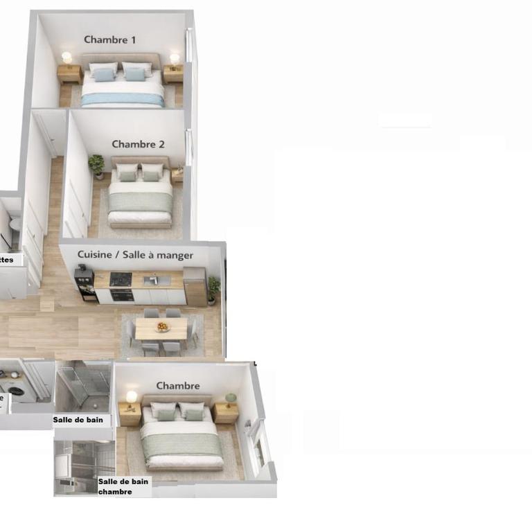 Moderne 3 chambres, 2 douches, proche gare, wifi - Appartement 3 Chambres - 3