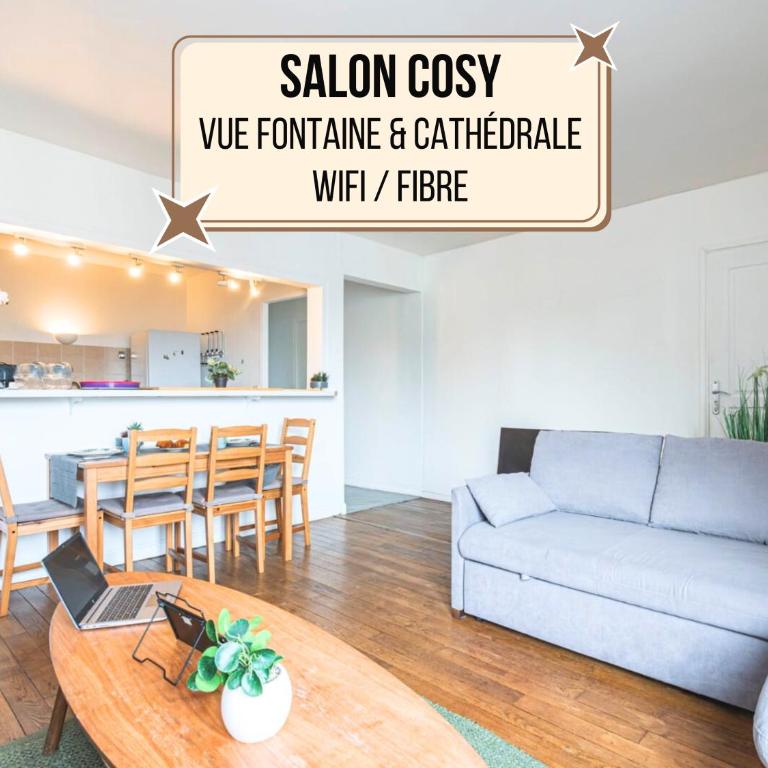 LYS - Idéal pour familles & amis - Hypercentre - Vue Fontaine Subé et Cathédrale - Wifi - Machine à laver - Gare, Cathédrale de Reims, Commerces, Restaurants & Transports en commun accessibles à pied en moins de 10 minutes - Appartamento Deluxe con 2 Camere da Letto - 8