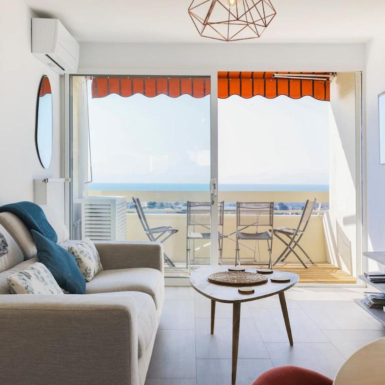 Sea View Riviera, Charmant 3 pièces vue mer panoramique, 2 chambres, 4P, PK, AC - Appartement 1 Chambre - 7