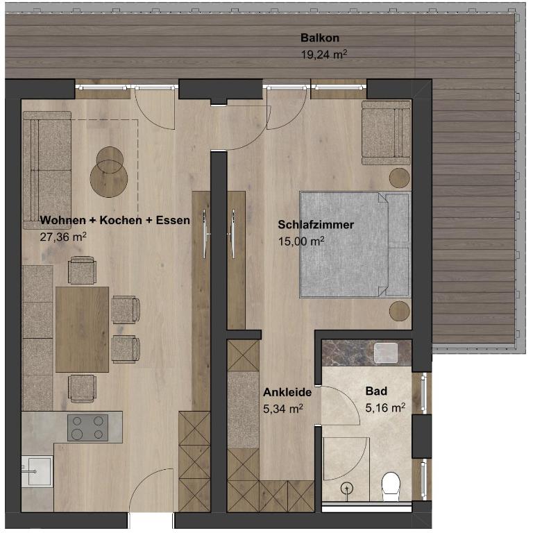 Edelweiss Apartments - Apartment mit 1 Schlafzimmer und Balkon - 3